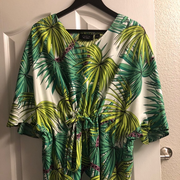 Gypsy by Mara Hoffman Tropical Leaf Tunic Sz Large - Picture 2 of 7